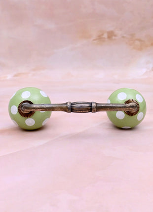 Olive Green & White Polka Dot Ceramic Knob Door Pull