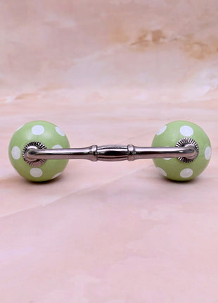 Olive Green & White Polka Dot Ceramic Knob Door Pull