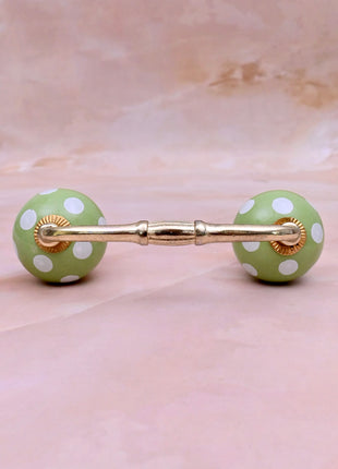 Olive Green & White Polka Dot Ceramic Knob Door Pull