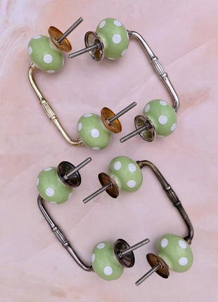 Olive Green & White Polka Dot Ceramic Knob Door Pull