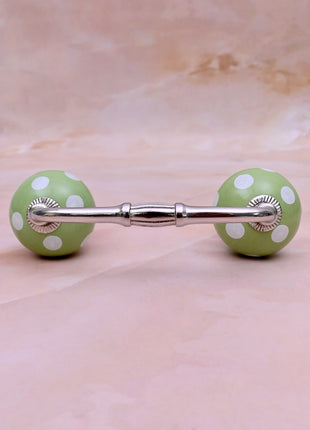 Olive Green & White Polka Dot Ceramic Knob Door Pull