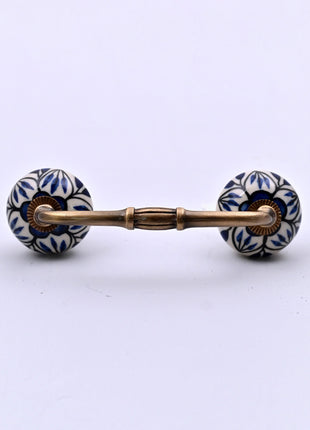 Blue Design on White Ceramic Knob Door Pull