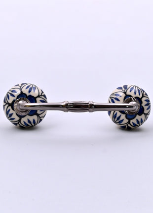 Blue Design on White Ceramic Knob Door Pull