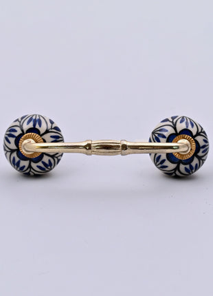 Blue Design on White Ceramic Knob Door Pull
