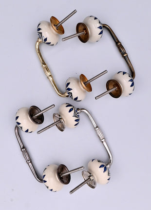 Blue Design on White Ceramic Knob Door Pull