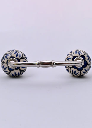 Blue Design on White Ceramic Knob Door Pull