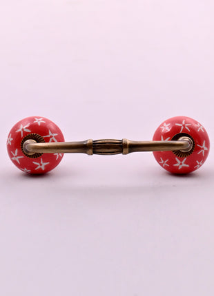 White Starburst on Red Ceramic Knob Door Pull