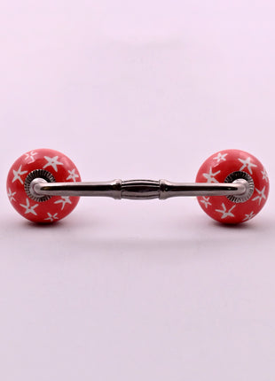 White Starburst on Red Ceramic Knob Door Pull