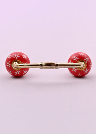 White Starburst on Red Ceramic Knob Door Pull