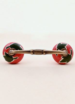 Green Leaf on Red Ceramic Knob Door Pull