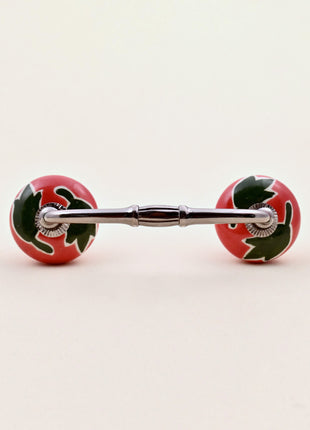 Green Leaf on Red Ceramic Knob Door Pull