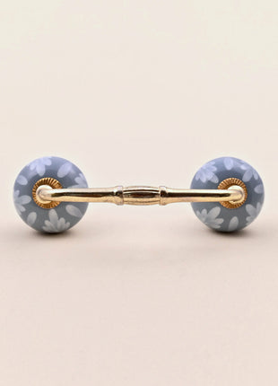 Soft Grey Floral Ceramic Knob Door Pull