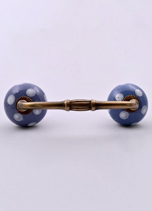 White Polka Dots on Blue Ceramic Knob Door Pull