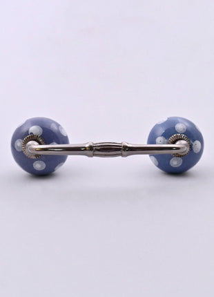 White Polka Dots on Blue Ceramic Knob Door Pull