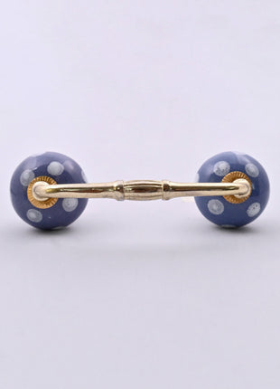 White Polka Dots on Blue Ceramic Knob Door Pull