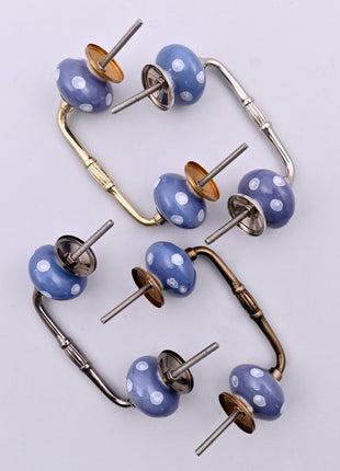 White Polka Dots on Blue Ceramic Knob Door Pull