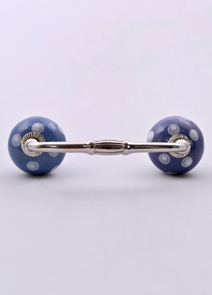 White Polka Dots on Blue Ceramic Knob Door Pull