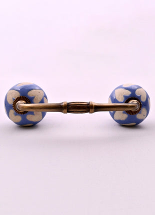 Beige Heart on Blue Ceramic Knob Door Pull