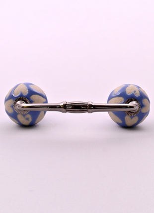Beige Heart on Blue Ceramic Knob Door Pull