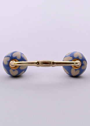Beige Heart on Blue Ceramic Knob Door Pull