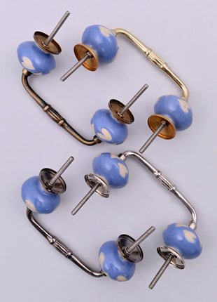 Beige Heart on Blue Ceramic Knob Door Pull