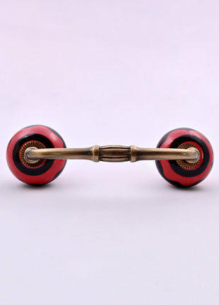 Red & Black Striped Swirl Ceramic Knob Door Pull