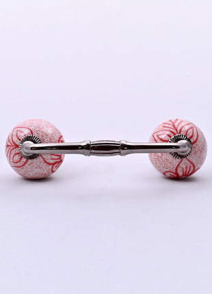 Red Speckled Floral Ceramic Knob Door Pull