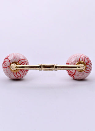 Red Speckled Floral Ceramic Knob Door Pull