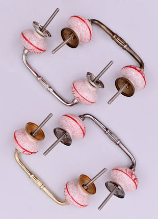 Red Speckled Floral Ceramic Knob Door Pull