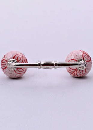 Red Speckled Floral Ceramic Knob Door Pull