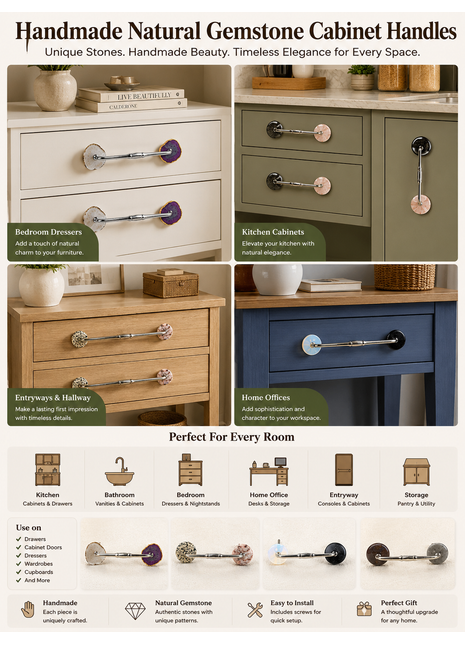 Assorted Color & Design Natural Gemstone Cabinet Handles