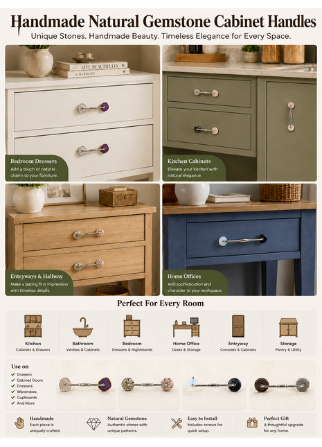 Assorted Color & Design Natural Gemstone Cabinet Handles