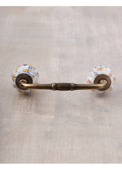 White Base Ceramic Dresser Cabinet Pull With Yellow Flower