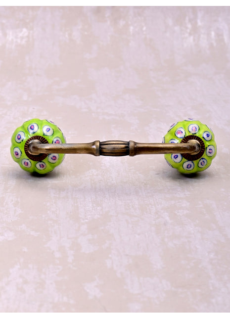 Lime Green Drawer Cabinet Pull With White And Pink Dots