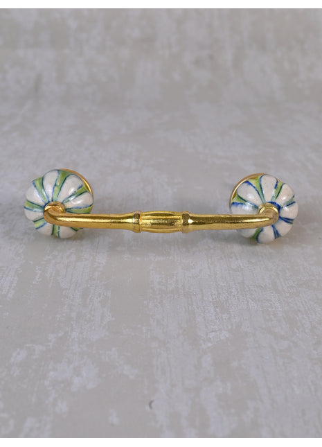 Lime Green Ceramic Dresser Cabinet Pull With Pink Floral Design