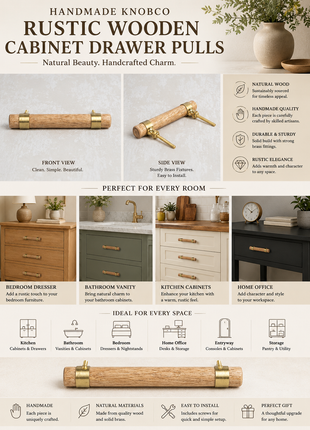 Knobco Rustic Wooden Cabinet Drawer Pulls