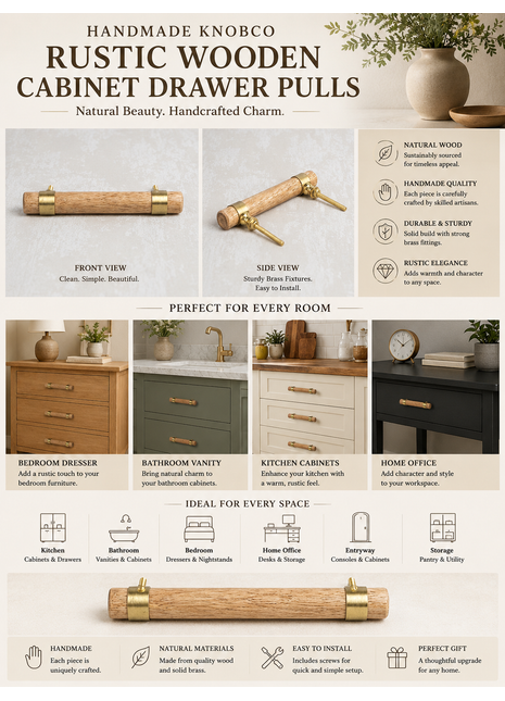 Knobco Rustic Wooden Cabinet Drawer Pulls
