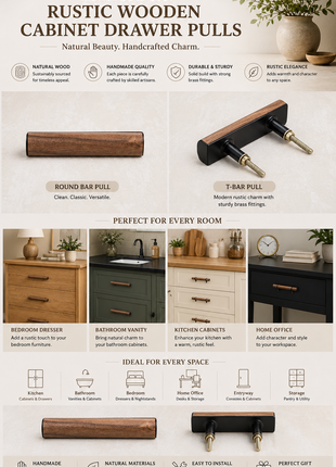 Knobco Rustic Wooden Cabinet Drawer Pulls