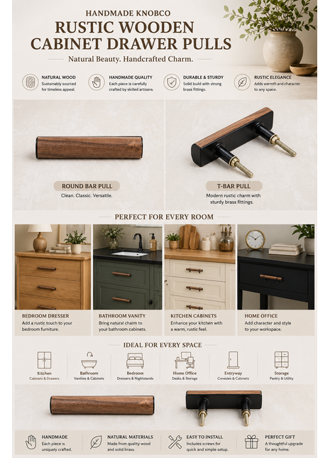 Knobco Rustic Wooden Cabinet Drawer Pulls