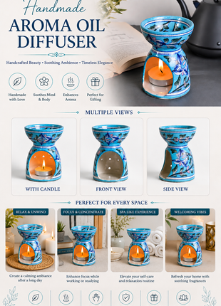 Blue Pottery Handmade Aroma Oil Diffuser- Turquoise Color