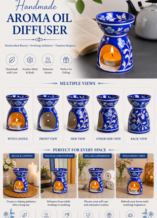 Blue Pottery Handmade Aroma Oil Diffuser Blue Color