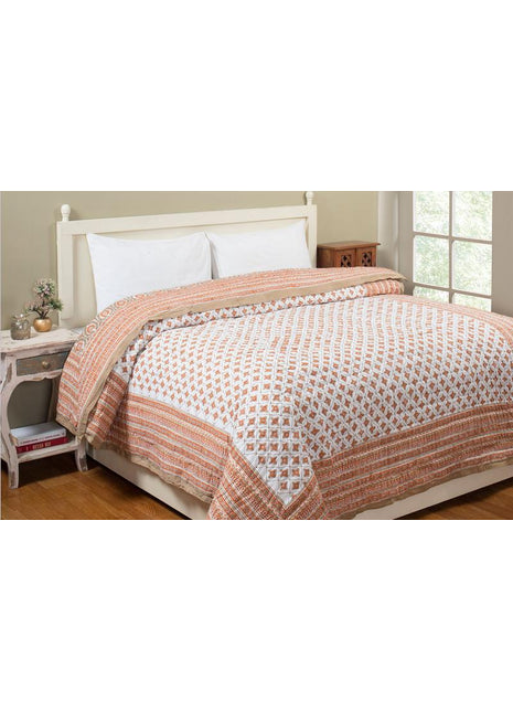 Kashish Jaal Brown and Rust Hand Block Print Cotton Quilt