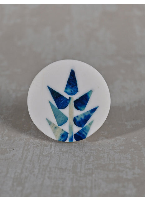 Blue Design on White Base Color Round Shape Bone Knobs
