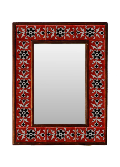 Red and White Designer Wooden Tile Mirror