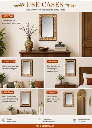 Elegant Orange  Marigold Flower Design Tile Mirror
