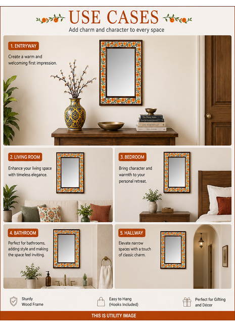 Elegant Orange  Marigold Flower Design Tile Mirror