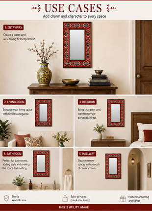 Red and White Designer Wooden Tile Mirror