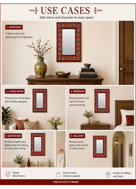 Red and White Designer Wooden Tile Mirror