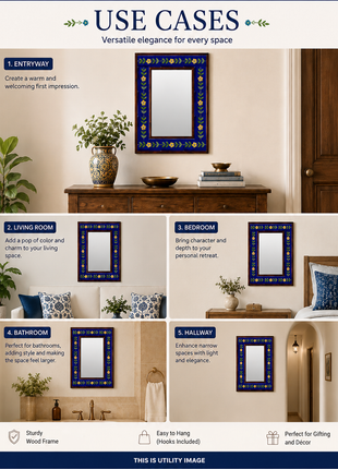 Blue Embossed Tile Mirror With Yellow Flowers And Leaves