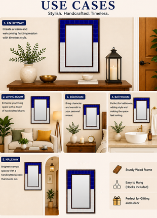 Antique Solid Blue And White Ceramic Tile Mirror